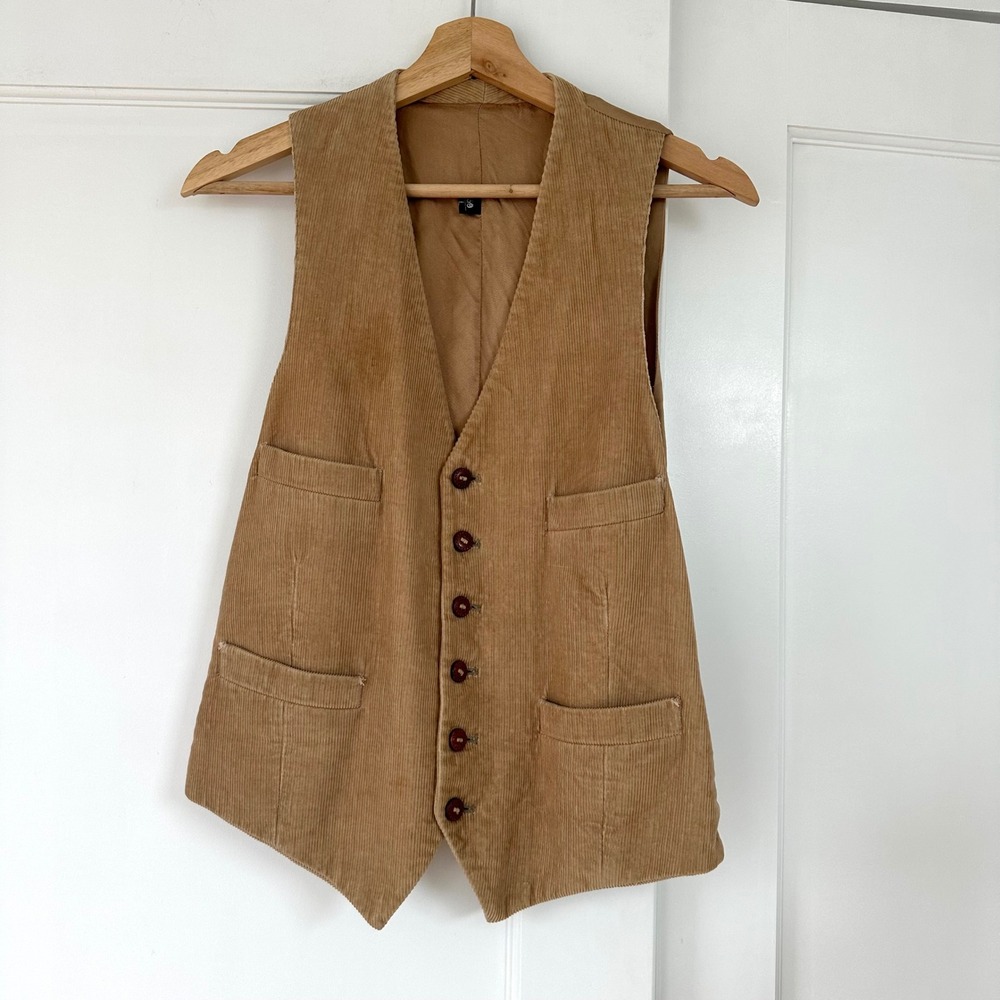 Vintage‎ Tan Corduroy Waistcoat Vest Mens Brown Workwear Academic medium Womens